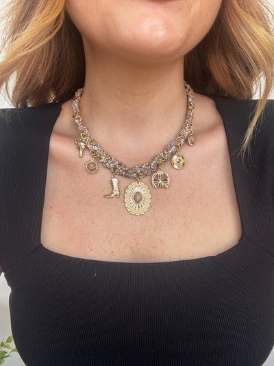 Charm Scarf Necklace- Brown-190 - ACCESSORIES - JEWELRY-FAME ACCESSORIES-[option4]-[option5]-[option6]-Leather & Lace Boutique Shop