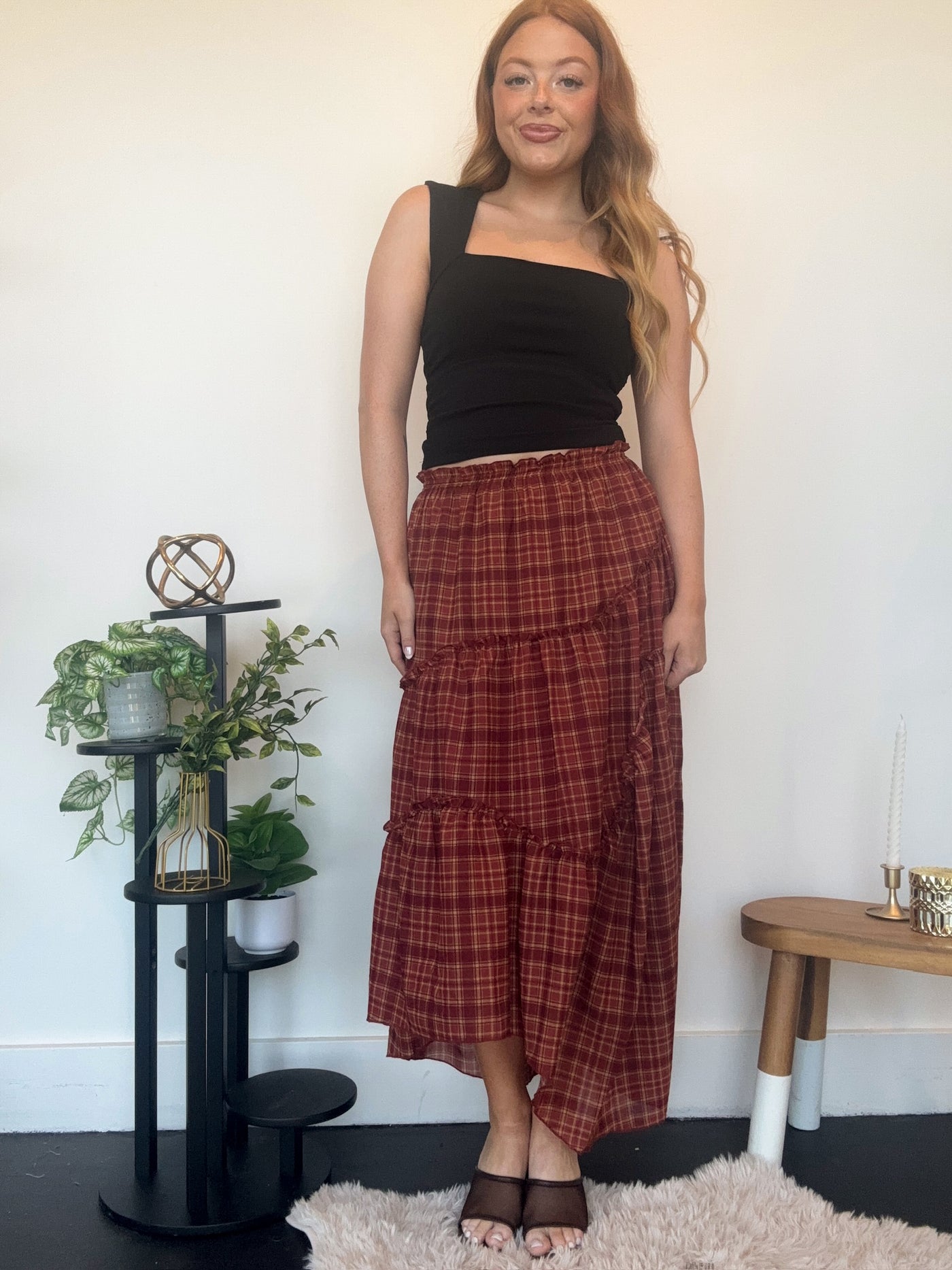 Fall Plaid Midi Skirt-160 - BOTTOMS - OTHER-EDGEMINE-[option4]-[option5]-[option6]-Leather & Lace Boutique Shop
