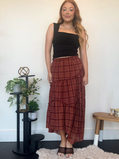 Fall Plaid Midi Skirt-160 - BOTTOMS - OTHER-EDGEMINE-[option4]-[option5]-[option6]-Leather & Lace Boutique Shop