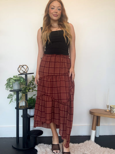 Fall Plaid Midi Skirt-160 - BOTTOMS - OTHER-EDGEMINE-[option4]-[option5]-[option6]-Leather & Lace Boutique Shop