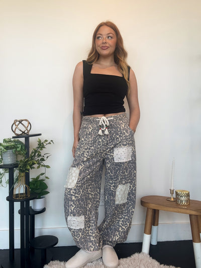 Leopard Patchwork Joggers-160 - BOTTOMS - OTHER-POL-[option4]-[option5]-[option6]-Leather & Lace Boutique Shop