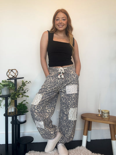 Leopard Patchwork Joggers-160 - BOTTOMS - OTHER-POL-[option4]-[option5]-[option6]-Leather & Lace Boutique Shop