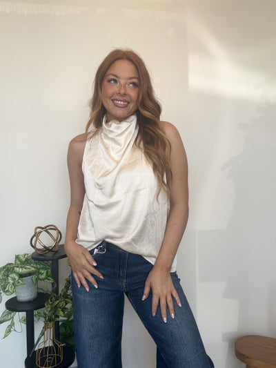 Satin Cowl Neck Blouse- Champagne