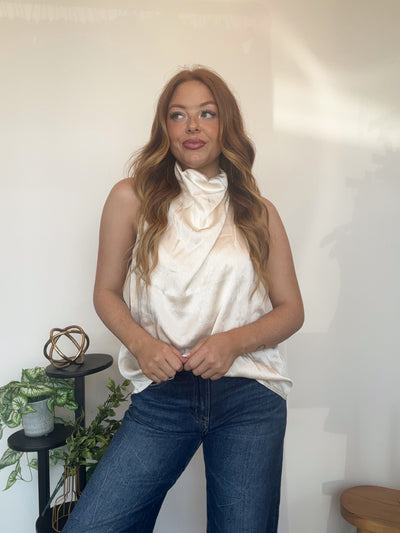 Satin Cowl Neck Blouse- Champagne