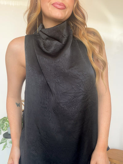 Satin Cowl Neck Blouse- Black