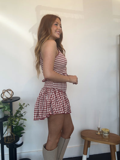 Crimson & White Gingham Set