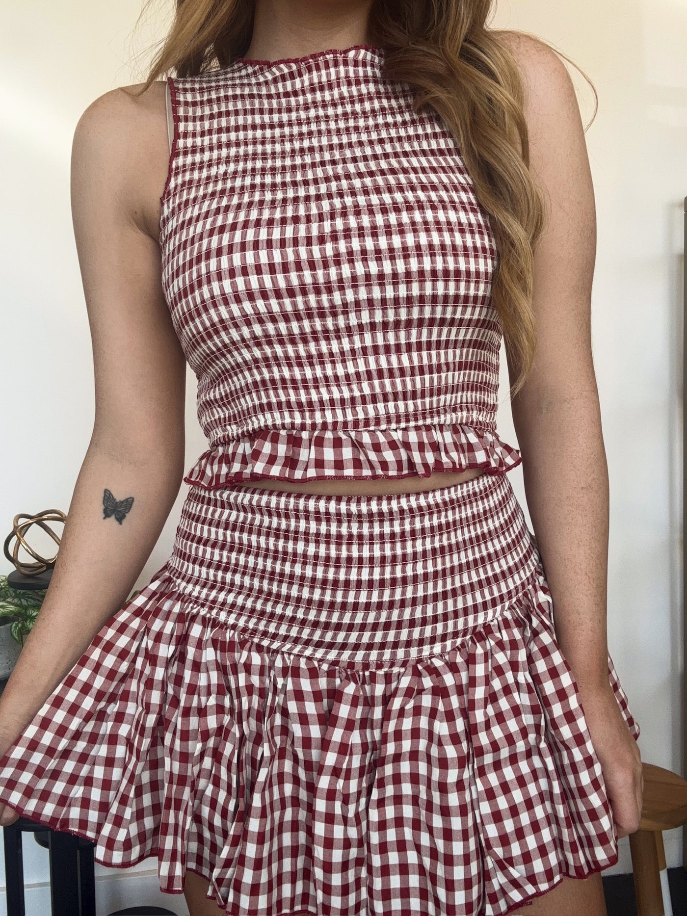 Crimson & White Gingham Set