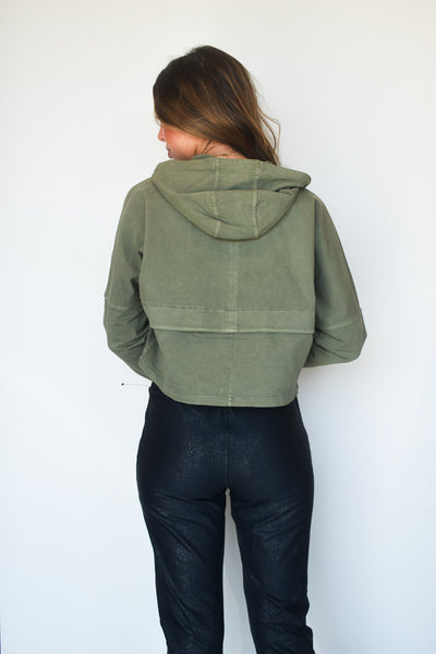 Mineral Wash Zip Up Jacket- Army Green-130 - TOPS - SWEATERS/SWEATSHIRTS-MONO B-[option4]-[option5]-[option6]-Leather & Lace Boutique Shop