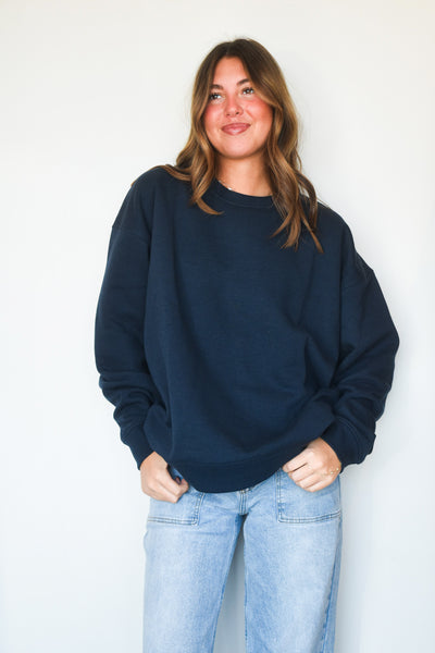 Diana Oversized Fleece Crewneck- Navy-130 - TOPS - SWEATERS/SWEATSHIRTS-MONO B-[option4]-[option5]-[option6]-Leather & Lace Boutique Shop