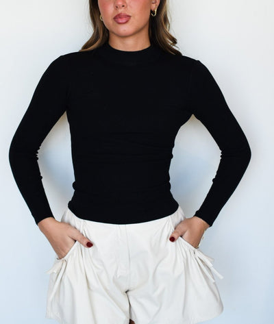 She's Classic Mock Neck Long Sleeve- Black-110 - TOPS - LONG SLEEVE-BLU PEPPER-[option4]-[option5]-[option6]-Leather & Lace Boutique Shop