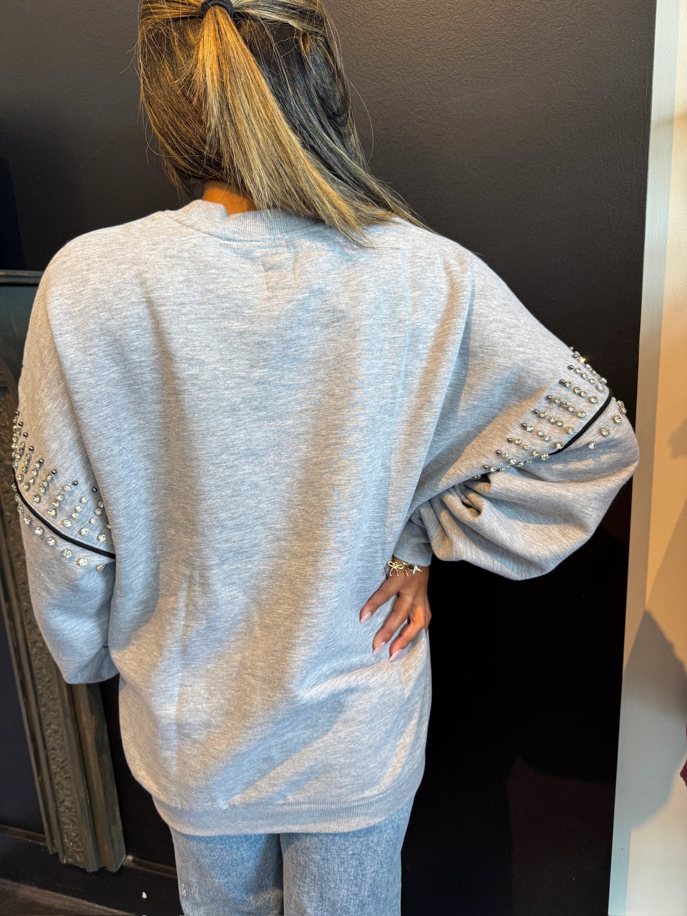 Alabama Oversized Rhinestone Shoulder Crewneck-130 - TOPS - SWEATERS/SWEATSHIRTS-GAMEDAY COUTURE-[option4]-[option5]-[option6]-Leather & Lace Boutique Shop