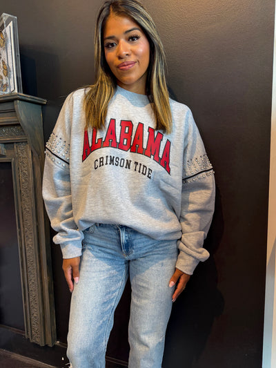 Alabama Oversized Rhinestone Shoulder Crewneck-130 - TOPS - SWEATERS/SWEATSHIRTS-GAMEDAY COUTURE-[option4]-[option5]-[option6]-Leather & Lace Boutique Shop