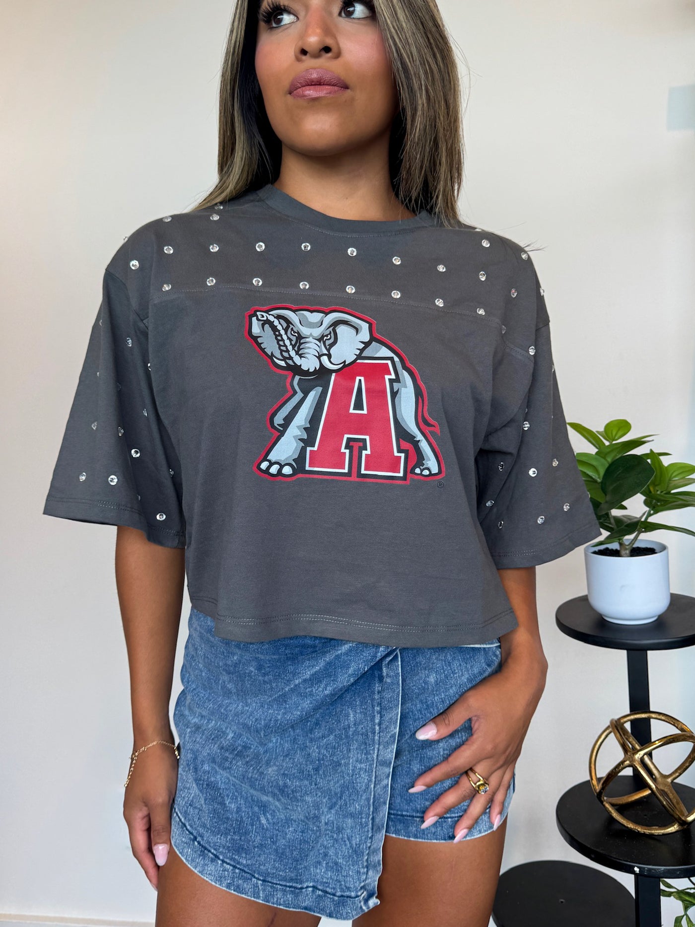 Alabama Cropped Rhinestone Tee-100 - TOPS - SHORT SLEEVE/SLEEVELESS-GAMEDAY COUTURE-[option4]-[option5]-[option6]-Leather & Lace Boutique Shop
