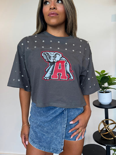 Alabama Cropped Rhinestone Tee-100 - TOPS - SHORT SLEEVE/SLEEVELESS-GAMEDAY COUTURE-[option4]-[option5]-[option6]-Leather & Lace Boutique Shop