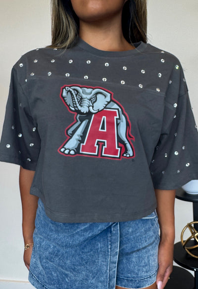 Alabama Cropped Rhinestone Tee-100 - TOPS - SHORT SLEEVE/SLEEVELESS-GAMEDAY COUTURE-[option4]-[option5]-[option6]-Leather & Lace Boutique Shop