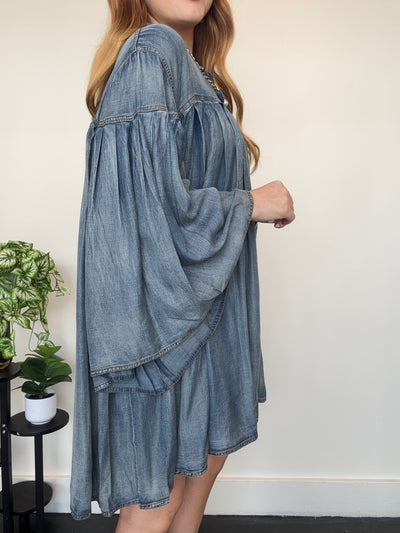Pleated Together Denim Dress-100 - TOPS - SHORT SLEEVE/SLEEVELESS-JADED GYPSY-[option4]-[option5]-[option6]-Leather & Lace Boutique Shop