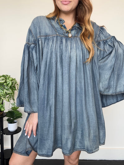 Pleated Together Denim Dress-100 - TOPS - SHORT SLEEVE/SLEEVELESS-JADED GYPSY-[option4]-[option5]-[option6]-Leather & Lace Boutique Shop