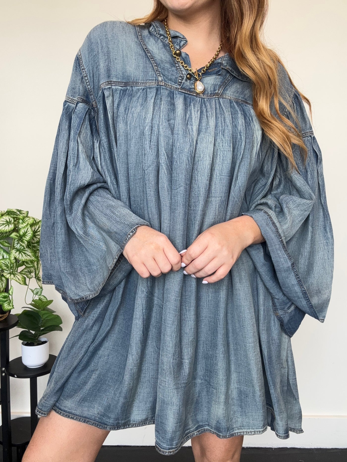 Pleated Together Denim Dress-100 - TOPS - SHORT SLEEVE/SLEEVELESS-JADED GYPSY-[option4]-[option5]-[option6]-Leather & Lace Boutique Shop