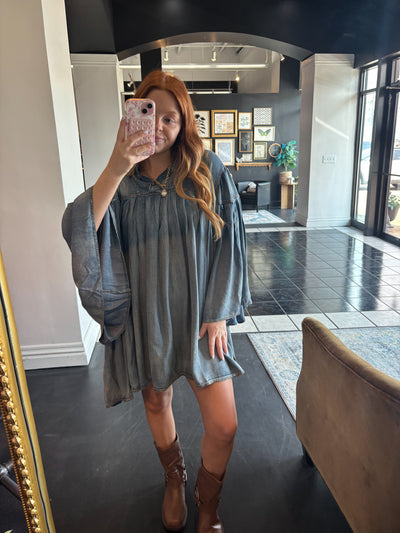 Pleated Together Denim Dress-100 - TOPS - SHORT SLEEVE/SLEEVELESS-JADED GYPSY-[option4]-[option5]-[option6]-Leather & Lace Boutique Shop