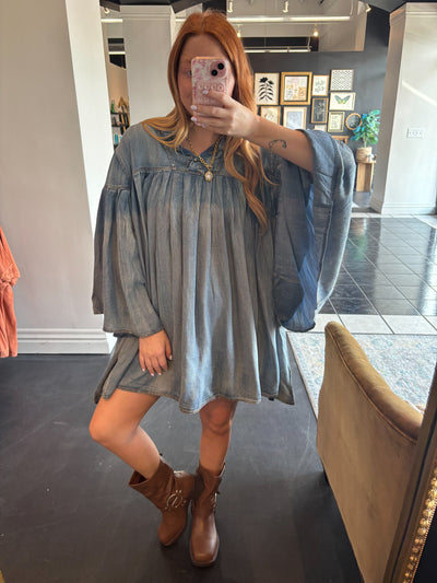 Pleated Together Denim Dress-100 - TOPS - SHORT SLEEVE/SLEEVELESS-JADED GYPSY-[option4]-[option5]-[option6]-Leather & Lace Boutique Shop