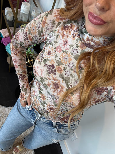 Vintage Floral Mock Neck