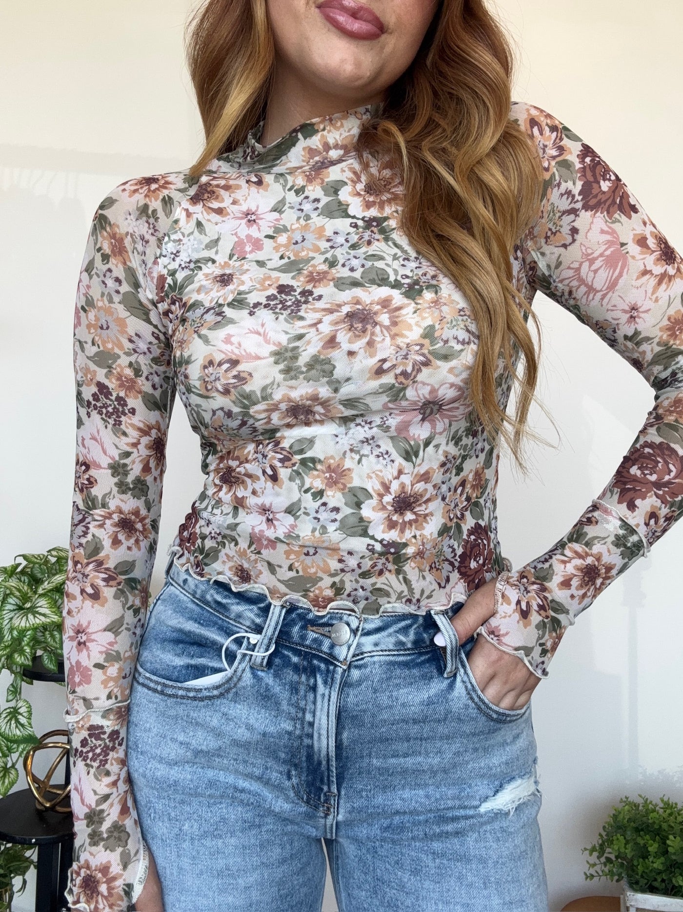 Vintage Floral Mock Neck