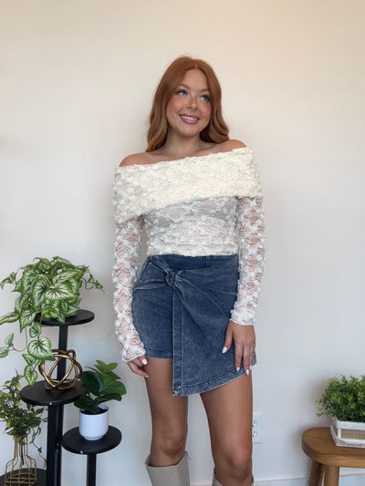 Ivory Off The Shoulder Floral Top