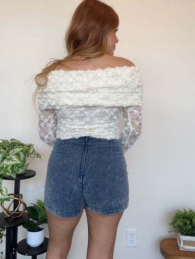 Ivory Off The Shoulder Floral Top