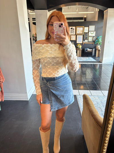 Ivory Off The Shoulder Floral Top
