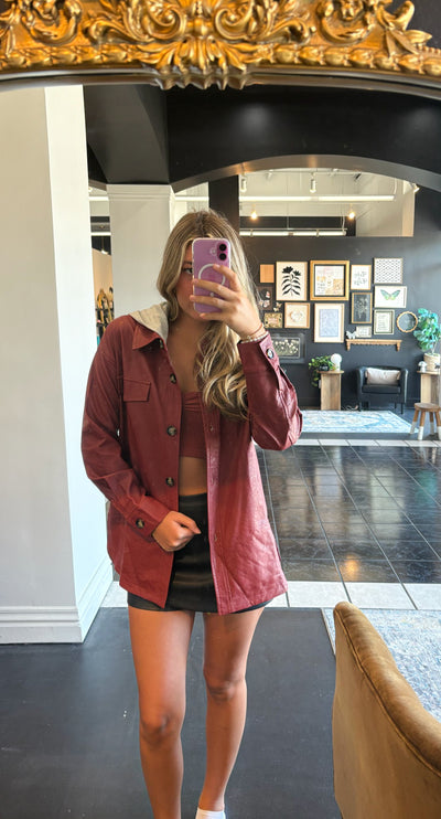 Layered Faux Leather Jacket- Crimson-140 - TOPS - LAYERS/OUTERWEAR-MYSTREE-[option4]-[option5]-[option6]-Leather & Lace Boutique Shop