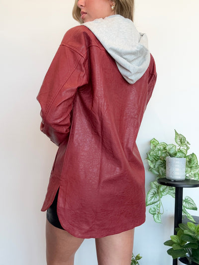 Layered Faux Leather Jacket- Crimson-140 - TOPS - LAYERS/OUTERWEAR-MYSTREE-[option4]-[option5]-[option6]-Leather & Lace Boutique Shop