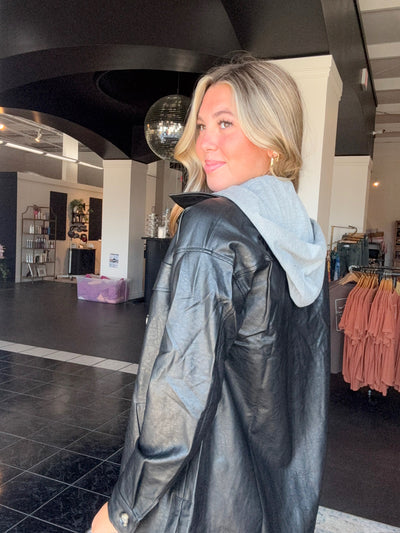 Layered Faux Leather Jacket- Black-140 - TOPS - LAYERS/OUTERWEAR-MYSTREE-[option4]-[option5]-[option6]-Leather & Lace Boutique Shop