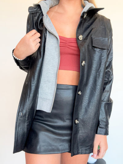 Layered Faux Leather Jacket- Black-140 - TOPS - LAYERS/OUTERWEAR-MYSTREE-[option4]-[option5]-[option6]-Leather & Lace Boutique Shop