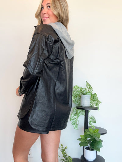 Layered Faux Leather Jacket- Black-140 - TOPS - LAYERS/OUTERWEAR-MYSTREE-[option4]-[option5]-[option6]-Leather & Lace Boutique Shop