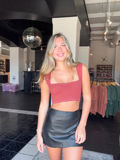 Ruched Cropped Brami- Rust-100 - TOPS - SHORT SLEEVE/SLEEVELESS-VERY J-[option4]-[option5]-[option6]-Leather & Lace Boutique Shop
