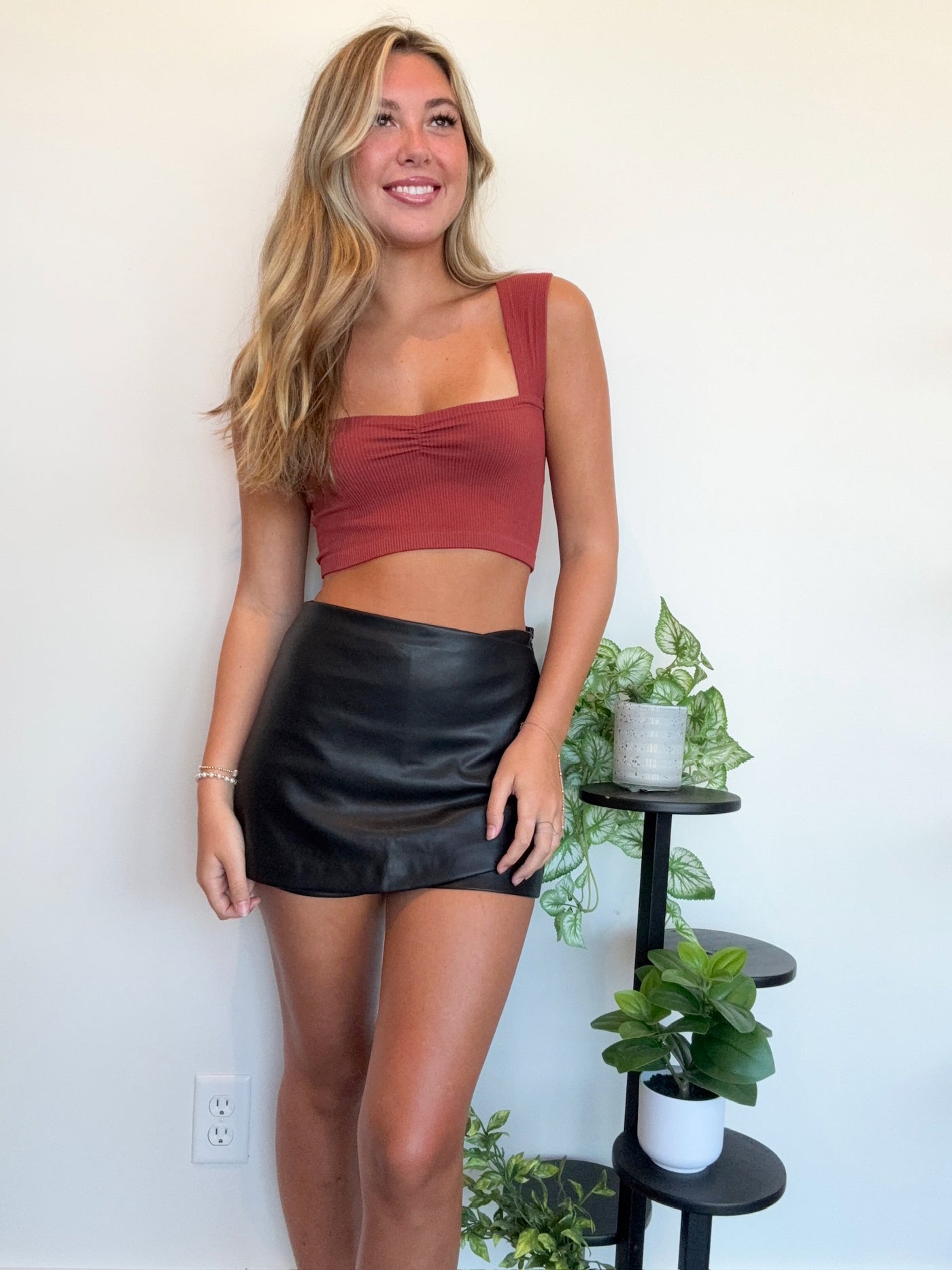 Ruched Cropped Brami- Rust-100 - TOPS - SHORT SLEEVE/SLEEVELESS-VERY J-[option4]-[option5]-[option6]-Leather & Lace Boutique Shop