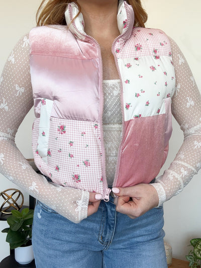 Mixed Pattern Puffer Vest-140 - TOPS - LAYERS/OUTERWEAR-LEATHER & LACE-[option4]-[option5]-[option6]-Leather & Lace Boutique Shop