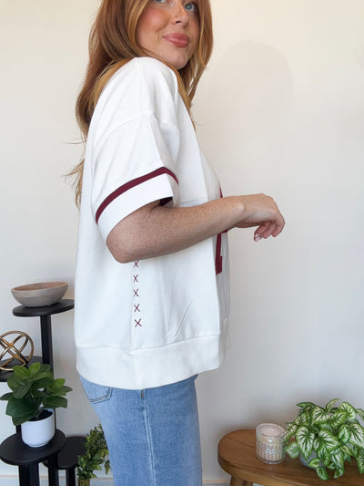 Crimson Stitch Oversized Tee-100 - TOPS - SHORT SLEEVE/SLEEVELESS-LEATHER & LACE-[option4]-[option5]-[option6]-Leather & Lace Boutique Shop