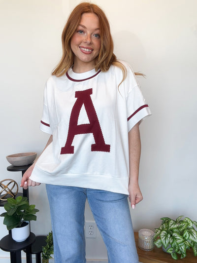 Crimson Stitch Oversized Tee-100 - TOPS - SHORT SLEEVE/SLEEVELESS-LEATHER & LACE-[option4]-[option5]-[option6]-Leather & Lace Boutique Shop