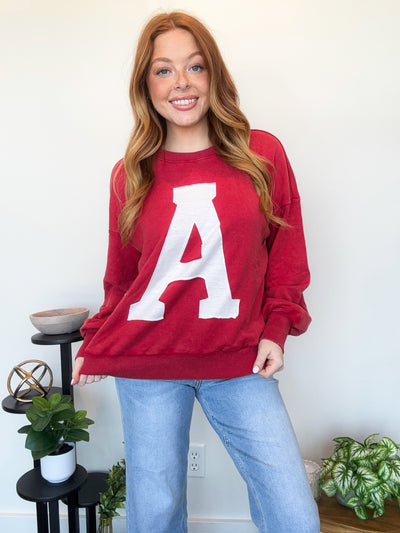 Vintage Wash Letterman Crewneck-130 - TOPS - SWEATERS/SWEATSHIRTS-LEATHER & LACE-[option4]-[option5]-[option6]-Leather & Lace Boutique Shop