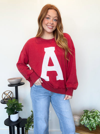 Vintage Wash Letterman Crewneck-130 - TOPS - SWEATERS/SWEATSHIRTS-LEATHER & LACE-[option4]-[option5]-[option6]-Leather & Lace Boutique Shop