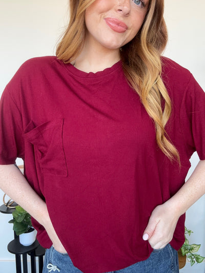 LLB EXCLUSIVE: Easy Days Pocket Tee- Crimson-100 - TOPS - SHORT SLEEVE/SLEEVELESS-LEATHER & LACE-[option4]-[option5]-[option6]-Leather & Lace Boutique Shop