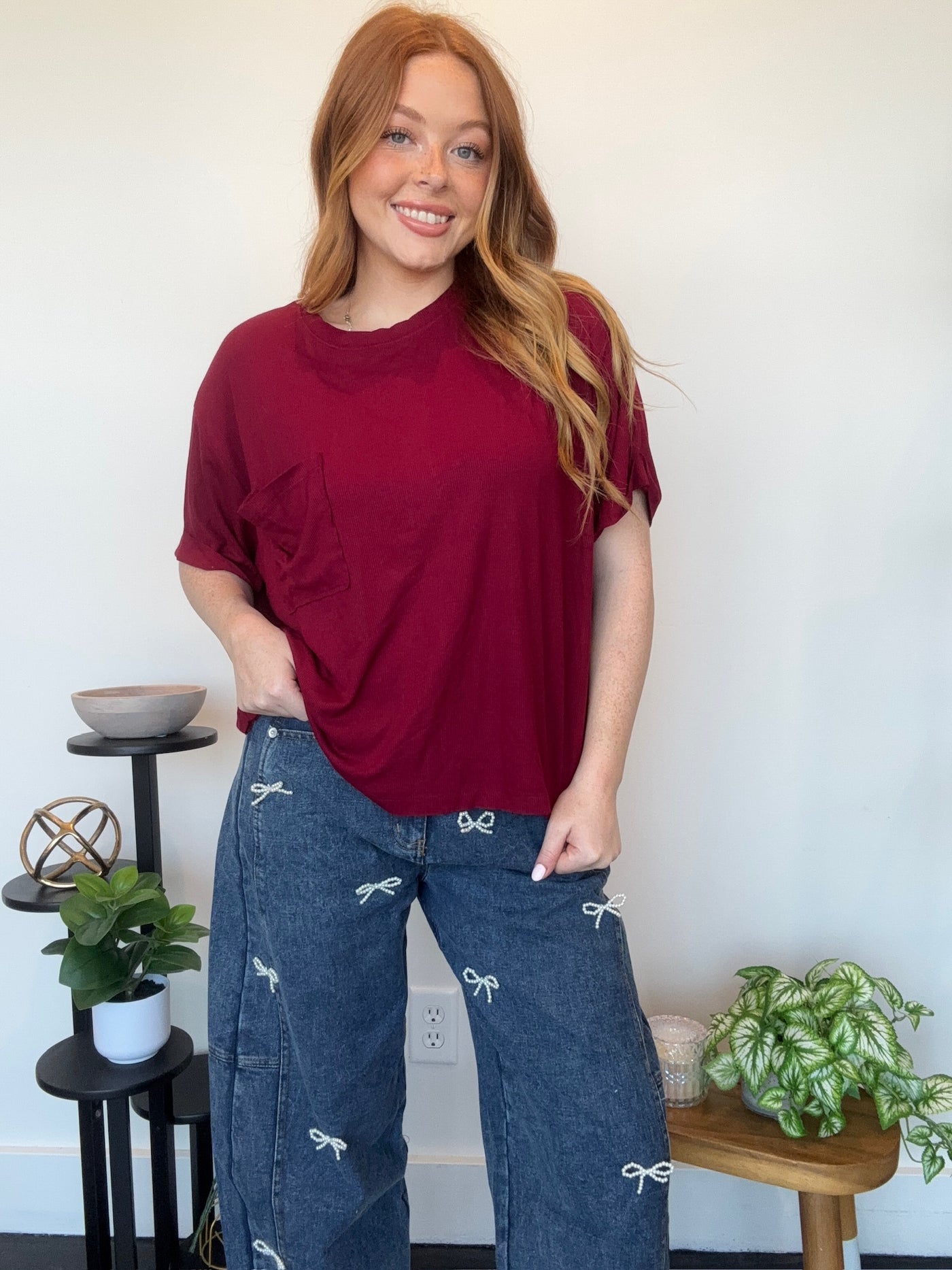 LLB EXCLUSIVE: Easy Days Pocket Tee- Crimson-100 - TOPS - SHORT SLEEVE/SLEEVELESS-LEATHER & LACE-[option4]-[option5]-[option6]-Leather & Lace Boutique Shop
