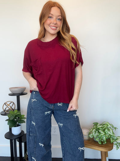 LLB EXCLUSIVE: Easy Days Pocket Tee- Crimson-100 - TOPS - SHORT SLEEVE/SLEEVELESS-LEATHER & LACE-[option4]-[option5]-[option6]-Leather & Lace Boutique Shop