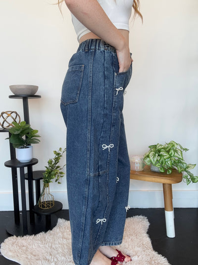 Pearl Bow Barrel Denim-150 - BOTTOMS - DENIM-LEATHER & LACE-[option4]-[option5]-[option6]-Leather & Lace Boutique Shop