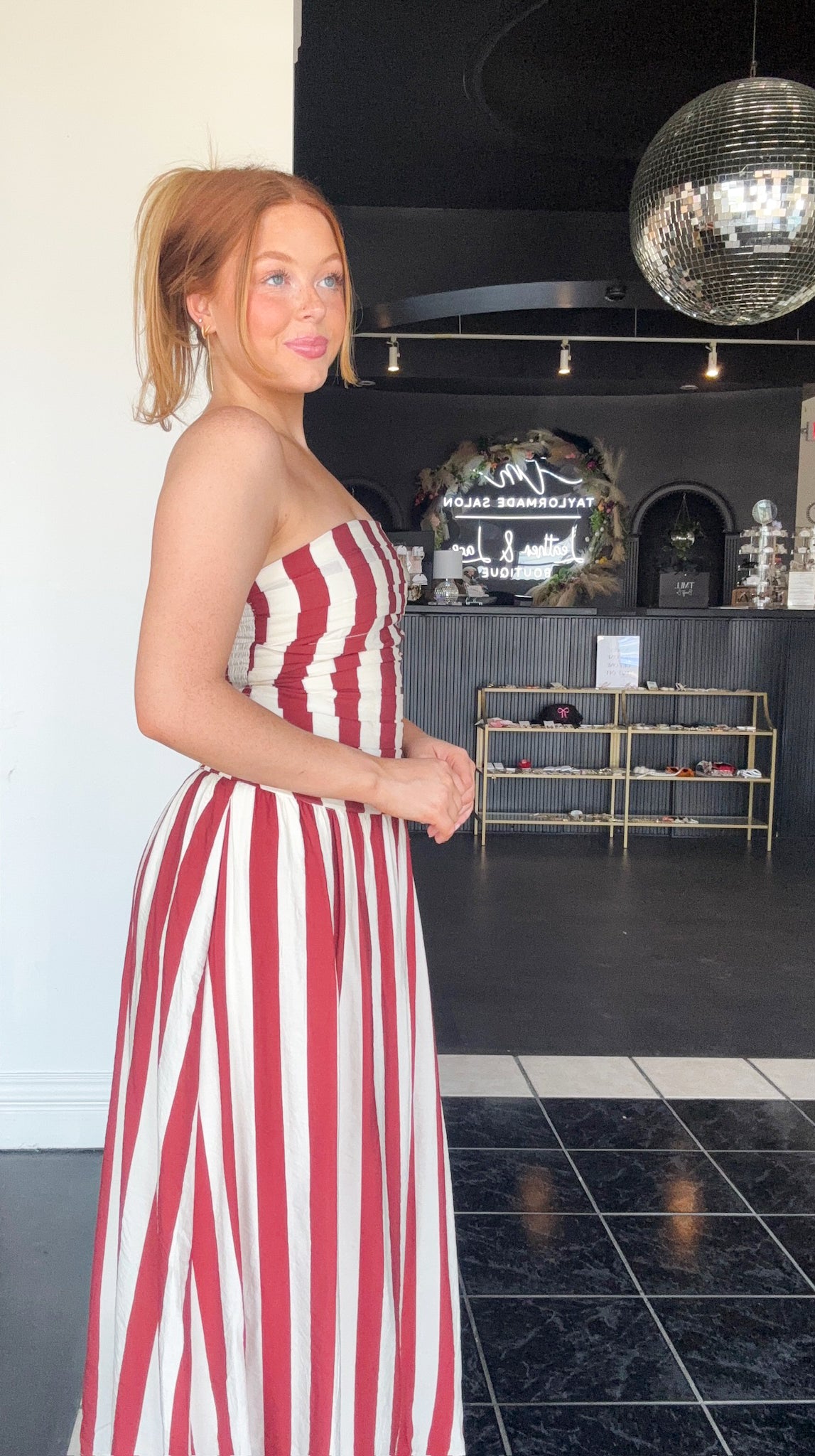 Vertical Stripe Strapless Midi Dress-170 - DRESSES-EDGEMINE-[option4]-[option5]-[option6]-Leather & Lace Boutique Shop
