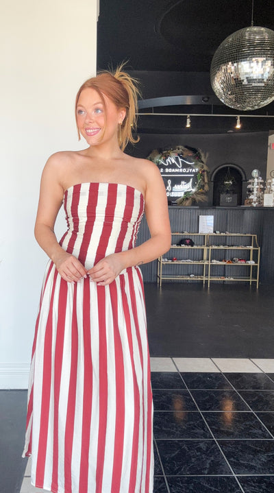 Vertical Stripe Strapless Midi Dress-170 - DRESSES-EDGEMINE-[option4]-[option5]-[option6]-Leather & Lace Boutique Shop