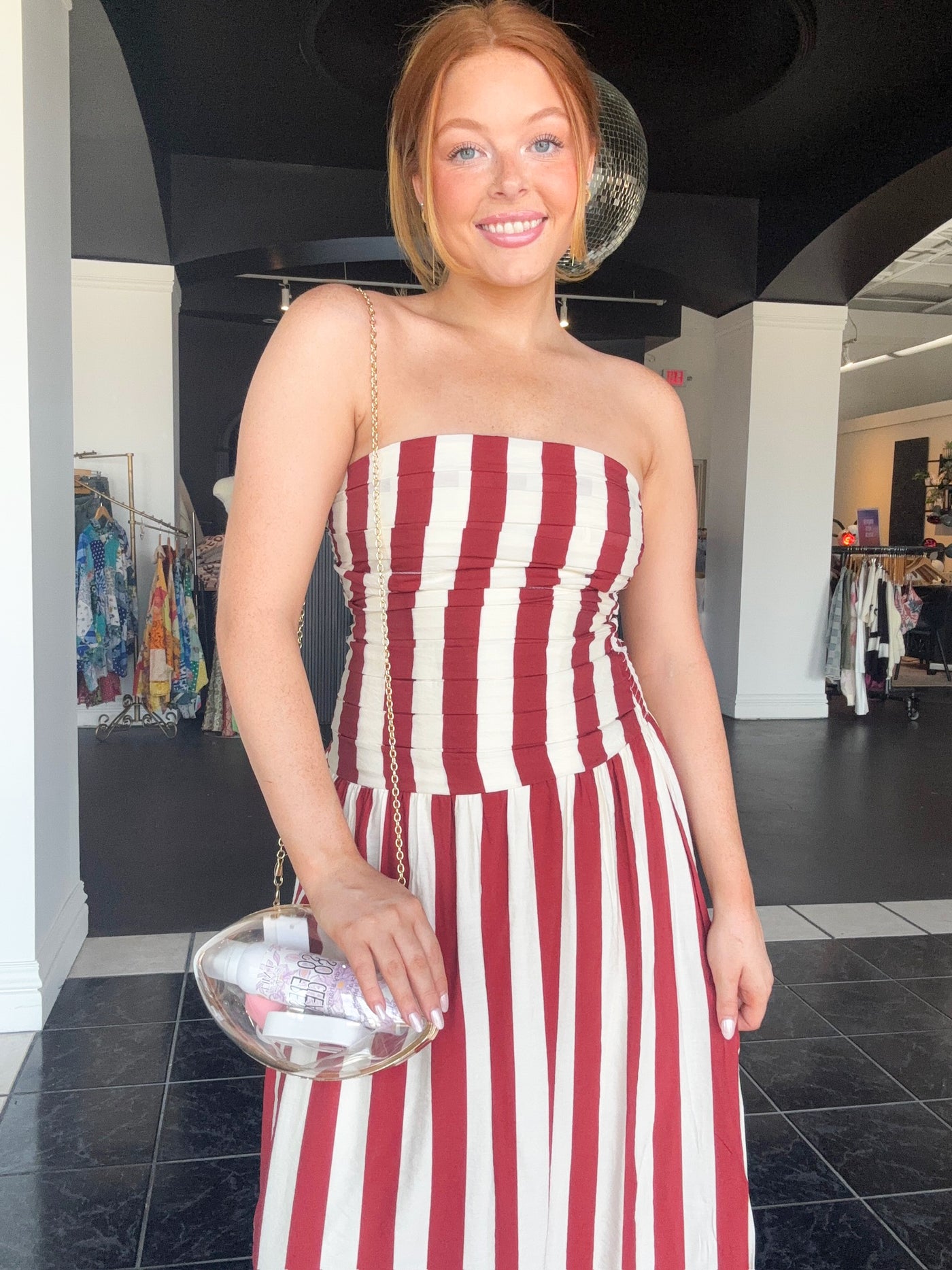 Vertical Stripe Strapless Midi Dress-170 - DRESSES-EDGEMINE-[option4]-[option5]-[option6]-Leather & Lace Boutique Shop