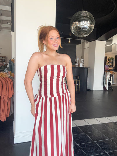 Vertical Stripe Strapless Midi Dress-170 - DRESSES-EDGEMINE-[option4]-[option5]-[option6]-Leather & Lace Boutique Shop