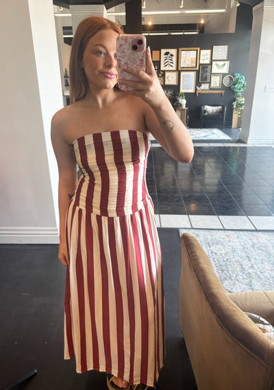 Vertical Stripe Strapless Midi Dress-170 - DRESSES-EDGEMINE-[option4]-[option5]-[option6]-Leather & Lace Boutique Shop